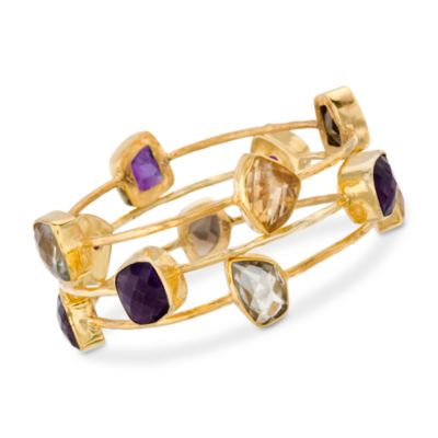 Set of  Three 13.00 ct. t.w. Multi-Gem Station Bangles In Vermeil &mdash; Alt Image 1