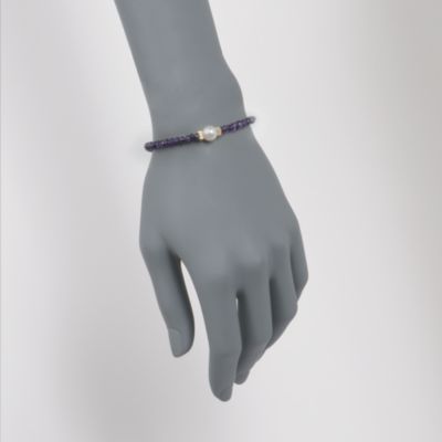 Amethyst Rondelle and 8.5-9mm Cultured Pearl Bracelet In 14kt Yellow Gold. 7.25" &mdash; Alt Image 2