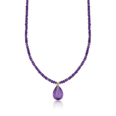 75.00 ct. t.w. Amethyst Bead Pendant Necklace in 14kt Yellow Gold &mdash; Alt Image 1