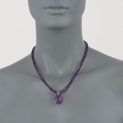 75.00 ct. t.w. Amethyst Bead Pendant Necklace in 14kt Yellow Gold &mdash; Alt Image 2