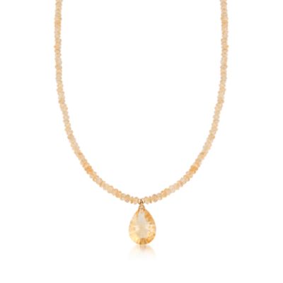 4.5-5mm Citrine Bead Necklace With 15 Carat Citrine Drop in 14kt Yellow Gold &mdash; Alt Image 1