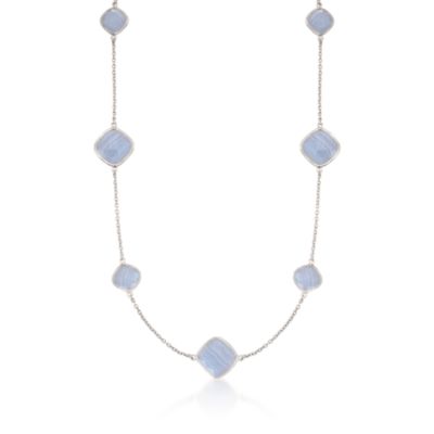 Blue Lace Agate Station Necklace in Sterling Silver &mdash; Alt Image 1