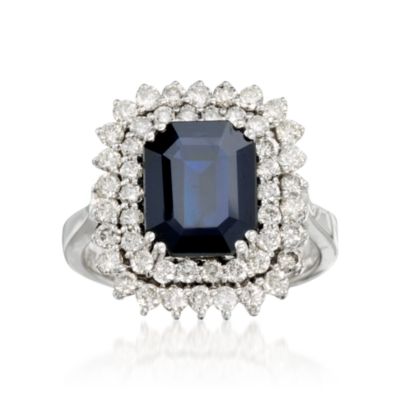 3.50 Carat Sapphire and 1.05 ct. t.w. Diamond Ring in 14kt White Gold &mdash; Alt Image 1