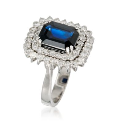 3.50 Carat Sapphire and 1.05 ct. t.w. Diamond Ring in 14kt White Gold &mdash; Alt Image 3