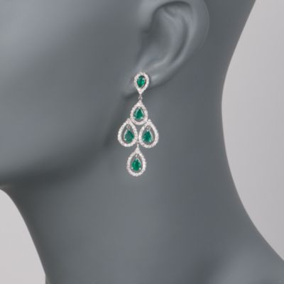 3.30 ct. t.w. Emerald and 1.90 ct. t.w. Diamond Chandelier Earrings in 14kt White Gold &mdash; Alt Image 2