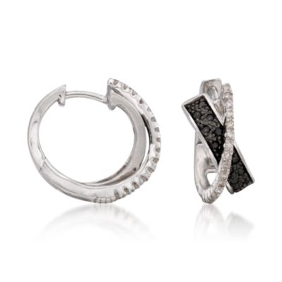 .25 ct. t.w. Black and White Diamond Crisscross Hoop Earrings In Sterling Silver &mdash; Alt Image 1