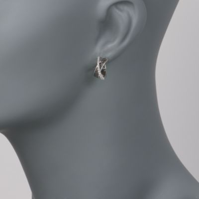 .25 ct. t.w. Black and White Diamond Crisscross Hoop Earrings In Sterling Silver &mdash; Alt Image 2