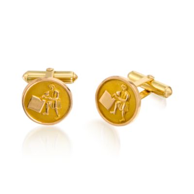 C. 1960 Vintage Cartier 14kt Yellow Gold Stone Mason Motif Cufflinks &mdash; Alt Image 1