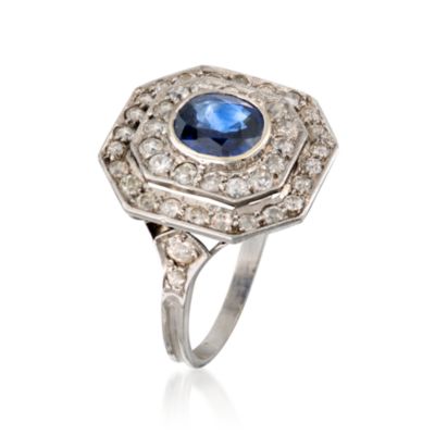C. 1950. Vintage 1.70 Carat Sapphire and 1.30 ct. t.w. Diamond Cocktail Ring in Platinum. Size 7.25 &mdash; Alt Image 3
