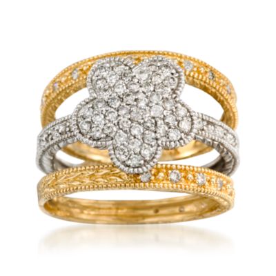 .70 ct. t.w. Floral Diamond Stacking Ring Set in 14kt Two-Tone Gold &mdash; Alt Image 1