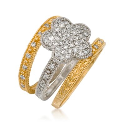 .70 ct. t.w. Floral Diamond Stacking Ring Set in 14kt Two-Tone Gold &mdash; Alt Image 3