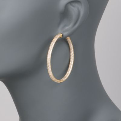 6.90 ct. t.w. CZ Inside Out Hoop Earrings in 14kt Gold Over Sterling Silver &mdash; Alt Image 2