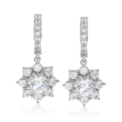5.15 ct. t.w. CZ Flower Hoop Drop Earrings in Sterling Silver &mdash; Alt Image 1