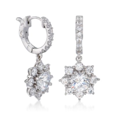 5.15 ct. t.w. CZ Flower Hoop Drop Earrings in Sterling Silver &mdash; Alt Image 3