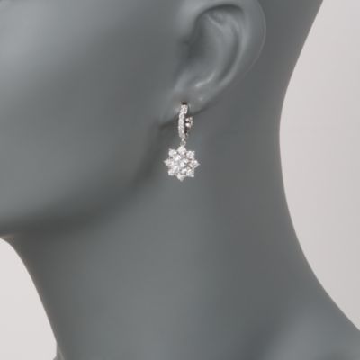 5.15 ct. t.w. CZ Flower Hoop Drop Earrings in Sterling Silver &mdash; Alt Image 2