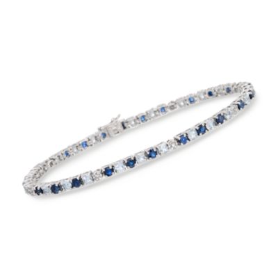 3.40 ct. t.w. Sapphire and 1.90 ct. t.w. Aquamarine and .15 ct. t.w. Diamond Tennis Bracelet In Sterling Silver &mdash; Alt Image 1