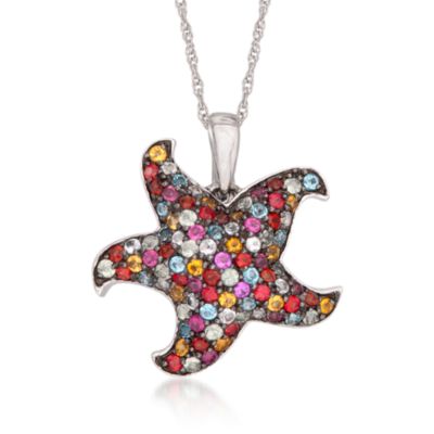 Multi-Gemstone Starfish Necklace in Sterling Silver &mdash; Alt Image 1