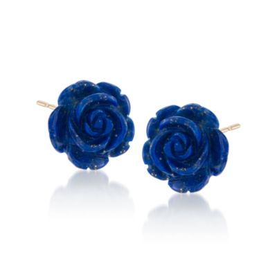 Blue Lapis Flower Stud Earrings in 14kt Yellow Gold &mdash; Alt Image 1