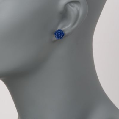 Blue Lapis Flower Stud Earrings in 14kt Yellow Gold &mdash; Alt Image 2
