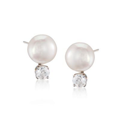 10-10.5mm Cultured Pearl and 1.10 ct. t.w. Topaz Stud Earrings in Sterling Silver &mdash; Alt Image 1