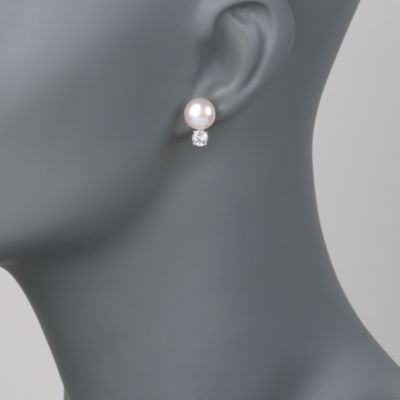 10-10.5mm Cultured Pearl and 1.10 ct. t.w. Topaz Stud Earrings in Sterling Silver &mdash; Alt Image 2