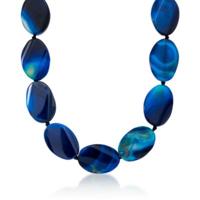 Blue Agate Necklace in Sterling Silver. 20" &mdash; Alt Image 1