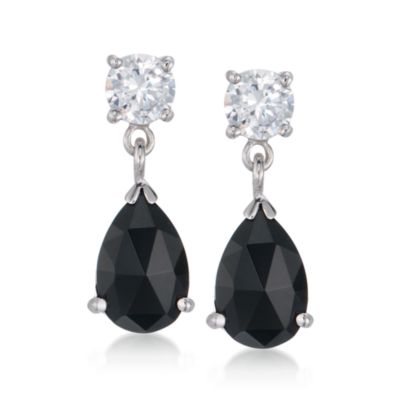 1.00 ct. t.w. CZ and Black Onyx Dangle Earrings in Sterling Silver &mdash; Alt Image 1