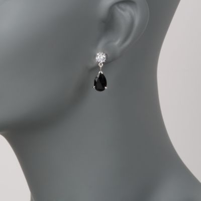 1.00 ct. t.w. CZ and Black Onyx Dangle Earrings in Sterling Silver &mdash; Alt Image 2