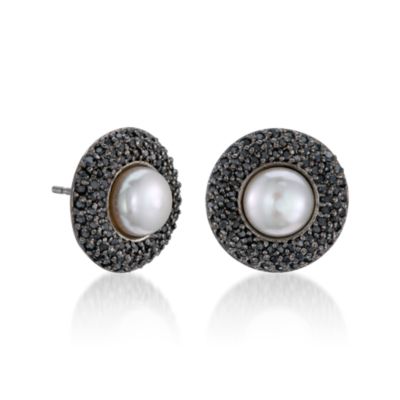 8-8.5mm Cultured Pearl and 1.55 ct. t.w. Black CZ Earrings In Sterling Silver &mdash; Alt Image 3