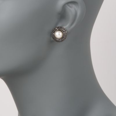 8-8.5mm Cultured Pearl and 1.55 ct. t.w. Black CZ Earrings In Sterling Silver &mdash; Alt Image 2