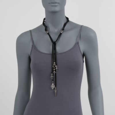 Scott Kay Black Spinel Lariat Necklace With White Sapphires in Sterling Silver &mdash; Alt Image 2