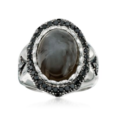 Scott Kay Gray Moonstone and Black Spinel Ring in Sterling Silver. Size 7 &mdash; Alt Image 1