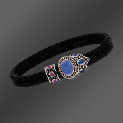 Scott Kay Chalcedony and Multi-Gem Bracelet in Sterling Silver With Black Leather. 7.5" &mdash; Alt Image 1