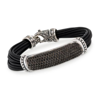 Scott Kay Black Spinel Leather Bracelet With Sterling Silver. 7.5&amp;quot;
