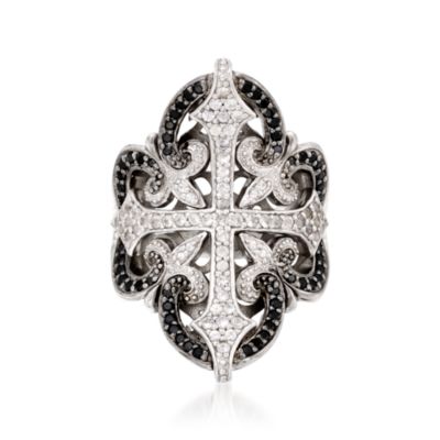 Scott Kay White Sapphire and Black Spinel Ring in Sterling Silver. Size 7 &mdash; Alt Image 1