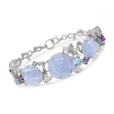Blue Lace Agate and 3.10 ct. t.w. Multi-Gemstone Bracelet With .15 ct. t.w. Diamonds In Sterling Silver. 7" &mdash; Alt Image 1