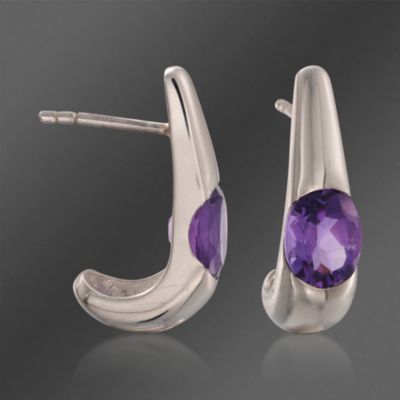 Zina Sterling Silver 2.50 ct. t.w. Amethyst Tapered J-Hoop Earrings &mdash; Alt Image 1