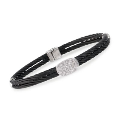 Charriol "Celtic Noir" .17 ct. t.w. Diamond Bangle Bracelet in 18kt White Gold and Stainless Steel With Black Rhodium. 7" &mdash; Alt Image 1