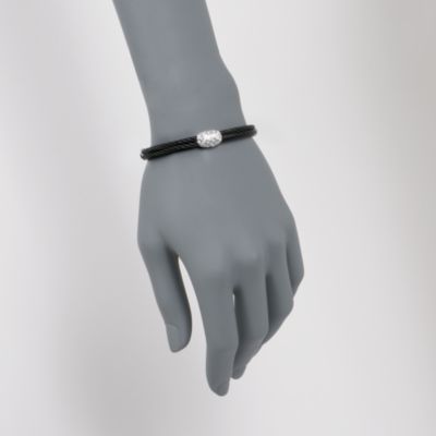 Charriol "Celtic Noir" .17 ct. t.w. Diamond Bangle Bracelet in 18kt White Gold and Stainless Steel With Black Rhodium. 7" &mdash; Alt Image 2
