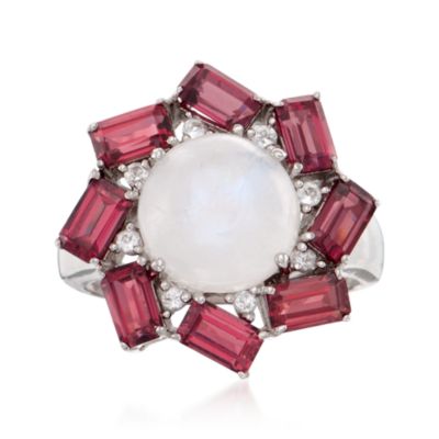 Moonstone and 3.20 ct. t.w. Garnet Ring in Sterling Silver &mdash; Alt Image 1
