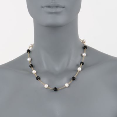 Agate and 8-8.5mm Cultured Pearl Necklace In Vermeil. 18" &mdash; Alt Image 2