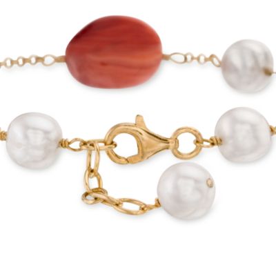 Carnelian and 8-8.5mm Cultured Pearl Bracelet In Vermeil. 7.5" &mdash; Alt Image 3