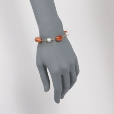Carnelian and 8-8.5mm Cultured Pearl Bracelet In Vermeil. 7.5" &mdash; Alt Image 2