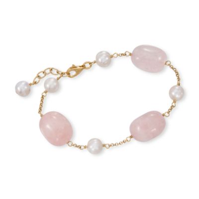 Quartz and 8-8.5mm Cultured Pearl Bracelet In Vermeil. 7.5" &mdash; Alt Image 1