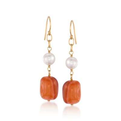 Carnelian and 8-8.5mm Cultured Pearl Drop Earrings In Vermeil &mdash; Alt Image 1