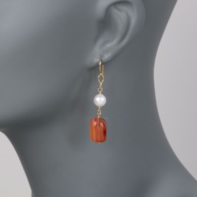 Carnelian and 8-8.5mm Cultured Pearl Drop Earrings In Vermeil &mdash; Alt Image 2