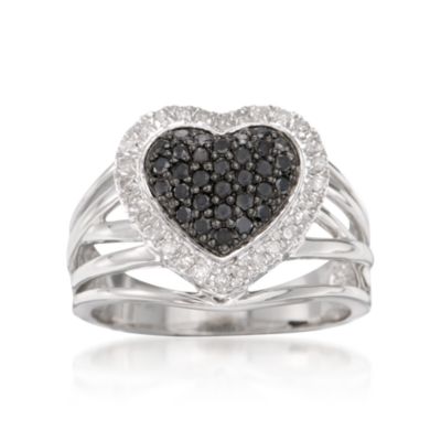 .45 ct. t.w. Black and White Diamond Heart Ring In Sterling Silver &mdash; Alt Image 1