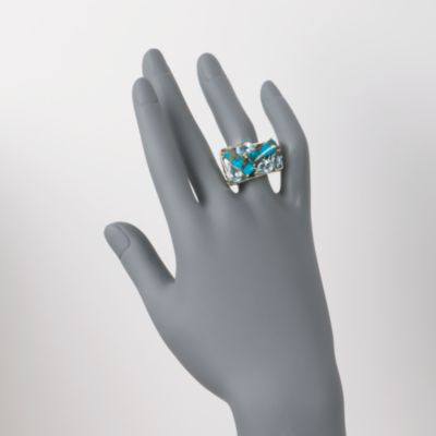 Turquoise and 8.10 ct. t.w. Blue Topaz Mosaic Ring in Two-Tone &mdash; Alt Image 2