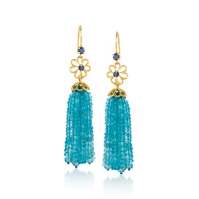 Apatite Tassel Earrings With Sapphires in 18kt Gold Over Sterling Silver &mdash; Alt Image 1