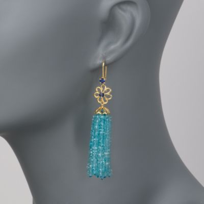 Apatite Tassel Earrings With Sapphires in 18kt Gold Over Sterling Silver &mdash; Alt Image 2